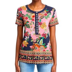 Johnny Was The Janie Favorite Short Sleeve Women’s Henley Tee Size M